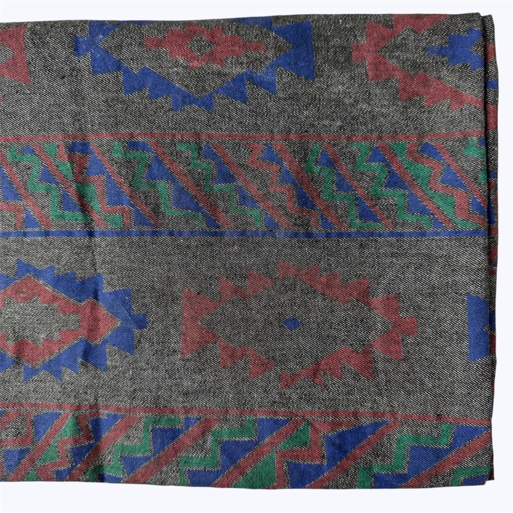 Southwestern Geometric Fabric Remnant 58x32 Gray Red Blue Green Aztec Cut READ